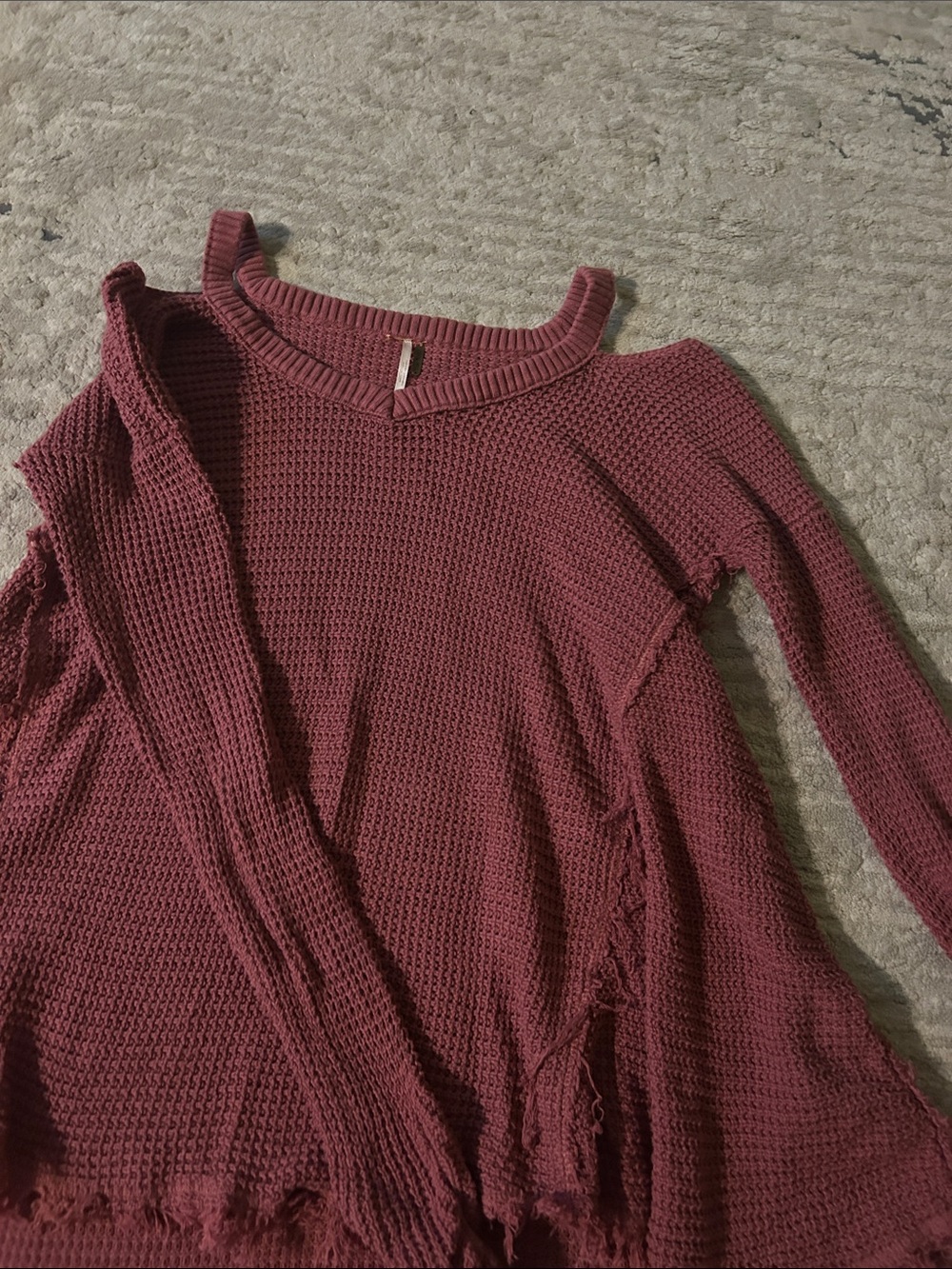 Free People Burgundy Scoop Neck Waffle Knit Sweater